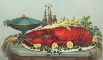 panting of lobster on a dish
